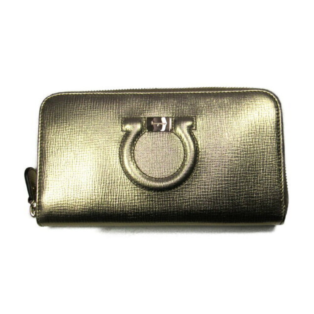 Salvatore Ferragamo Organizer Long Wallet Leather Gold